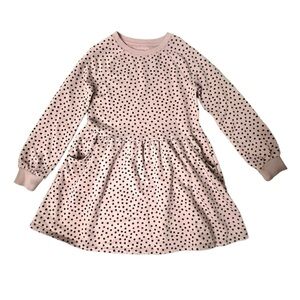 Girls Cat & Jack Long Sleeve Pink With Black Polkadot Dress - Size M(7/8)